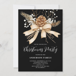 Invitation Soirée de Noël Elegant Pine Bow