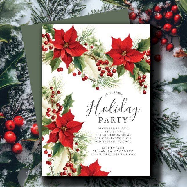 Invitation Soirée de Noël Elegant Poinsettia (Créateur téléchargé)
