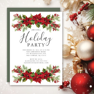 Invitation Soirée de Noël Elegant Poinsettia