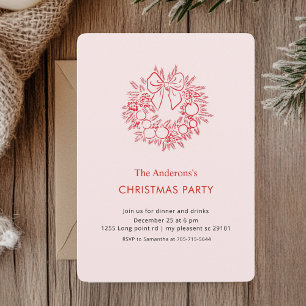 Invitation Soirée de Noël Elegant Red Wreath