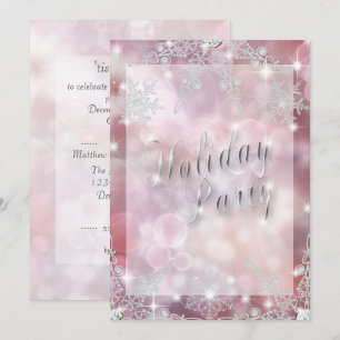 Invitation Soirée de Noël Elegant Rose Sparkly Deep Bokeh