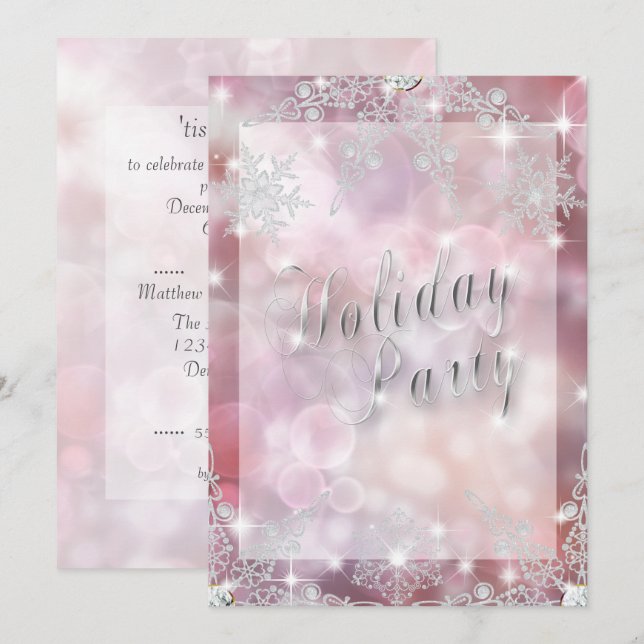 Invitation Soirée de Noël Elegant Rose Sparkly Deep Bokeh (Devant / Derrière)