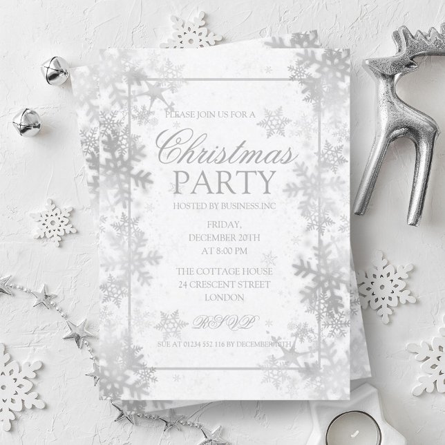 Invitation Soirée de Noël Elegant Silver Foil (Elegant Silver Foil Snowflakes Christmas Party Invitation)