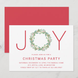 Invitation Soirée de Noël Elegant Simple Joy Wreath