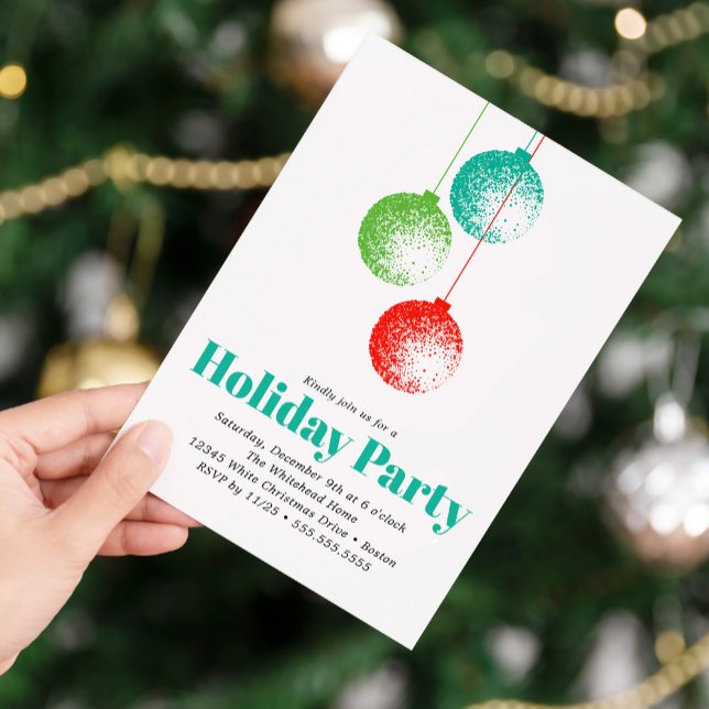 Invitation Soirée de Noël élégante (Retro ornament Holiday party  with green teal and red design. This minimalistic design is simple.)