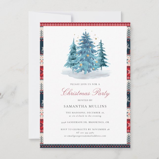 Invitation Soirée de Noël Elégante aquarelle (Devant)