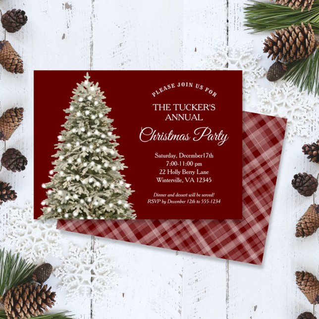 Invitation Soirée de Noël élégante Arbre rouge Plaid Noël (Créateur téléchargé)