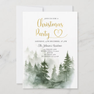 Invitation Soirée de Noël Elégante Bois Pins d'hiver