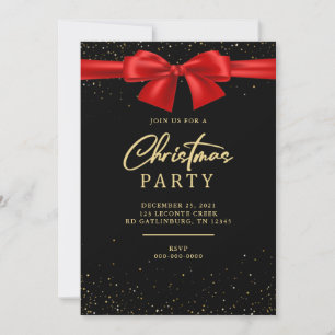 Invitation Soirée de Noël Elégante Bow Noir Rouge