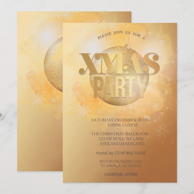 Invitation Soirée de Noël élégante Compagnie de bal de Noël (Devant / Derrière)