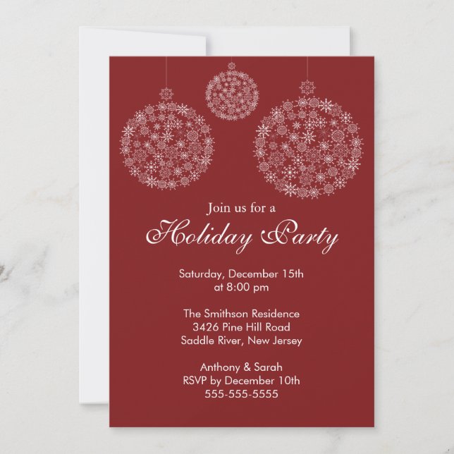 Invitation Soirée de Noël élégante en rouge et blanc (Devant)