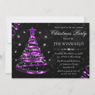 Invitation Soirée de Noël Elégante Purple Ribbon Tree