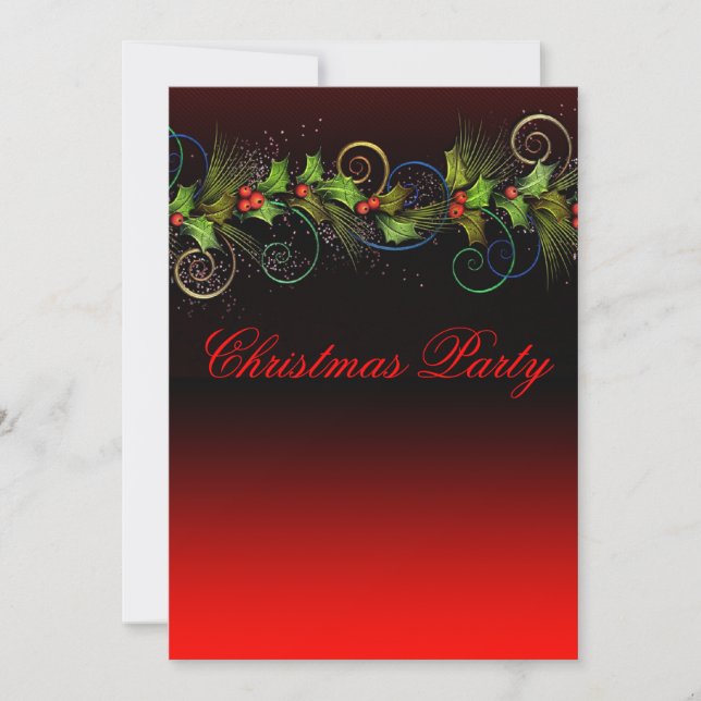 Invitation Soirée de Noël élégante Red Holly (Devant)