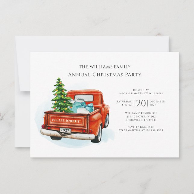 Invitation Soirée de Noël Elégante Red Truck (Devant)