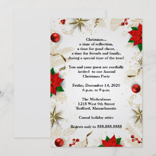 Invitation Soirée de Noël Elégante Rouge Poinsettia