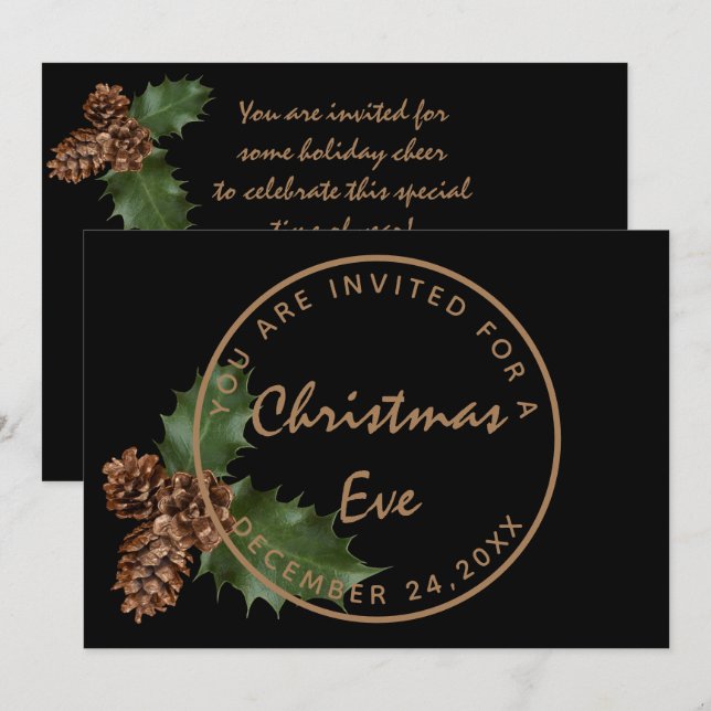 Invitation Soirée de Noël en Bronze Noir Soirée d'hiver (Devant / Derrière)