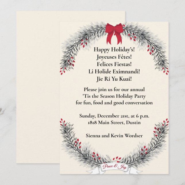 Invitation Soirée de Noël en ivoire (Devant / Derrière)