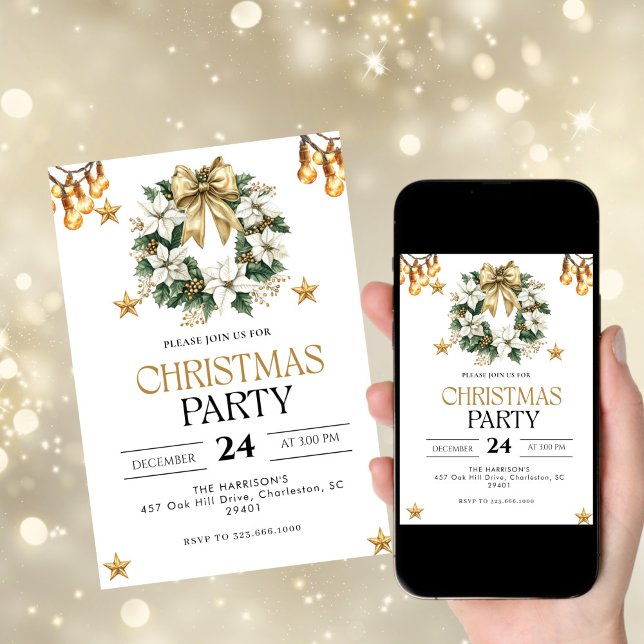 Invitation Soirée de Noël en or (Créateur téléchargé)