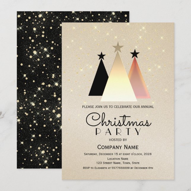 Invitation Soirée de Noël en or noir (Devant / Derrière)
