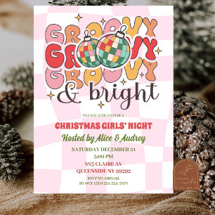 Invitation Soirée de Noël Filles Rétro Groovy