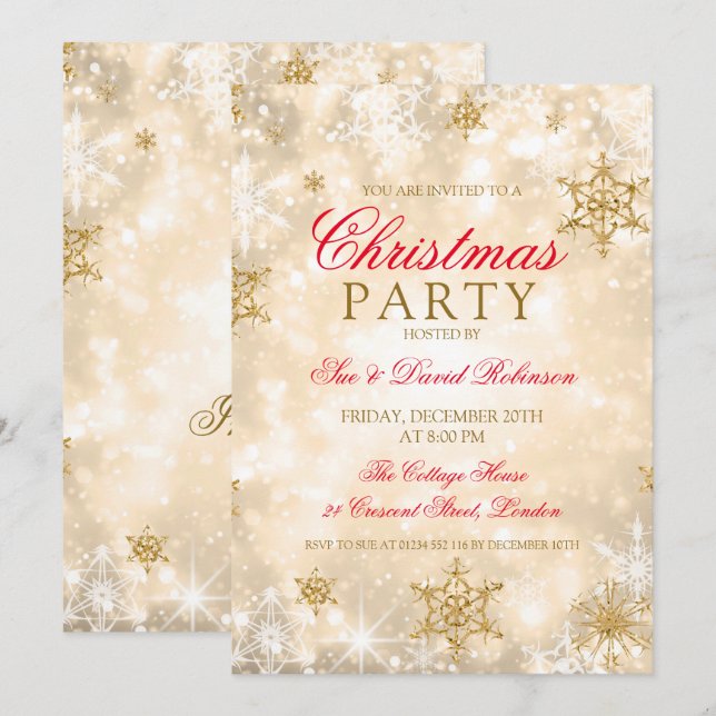Invitation Soirée de Noël Gold (Devant / Derrière)