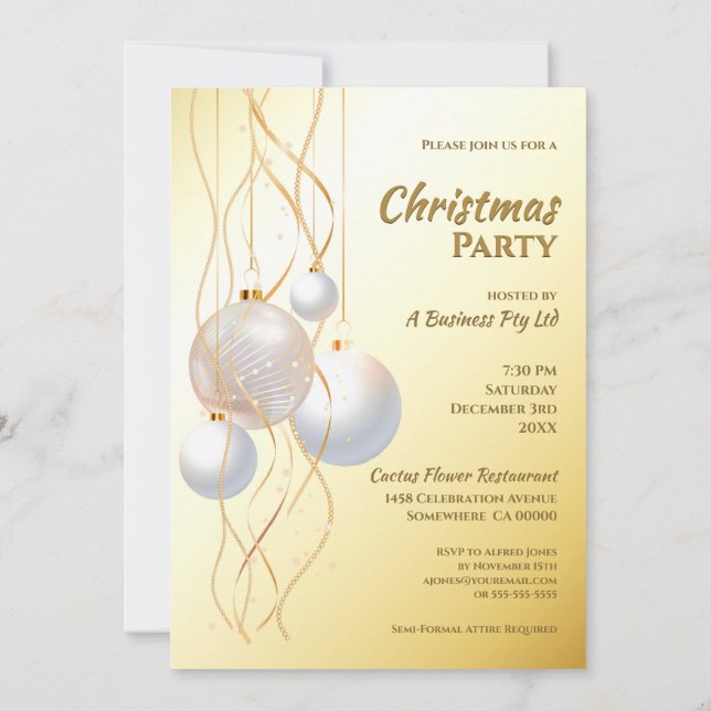 Invitation Soirée de Noël Gold et White (Dos)