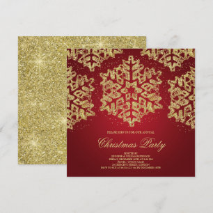 Invitation Soirée de Noël Gold & Parties scintillant rouge Él