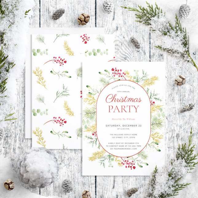 Invitation Soirée de Noël Gold Winter Green (Créateur téléchargé)