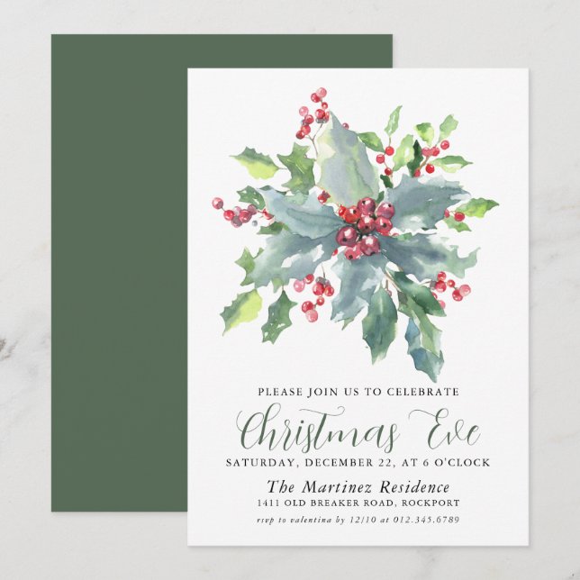 Invitation Soirée de Noël Holly Berry (Devant / Derrière)