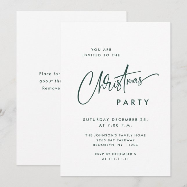 Invitation Soirée de Noël minimaliste élégante (Devant / Derrière)