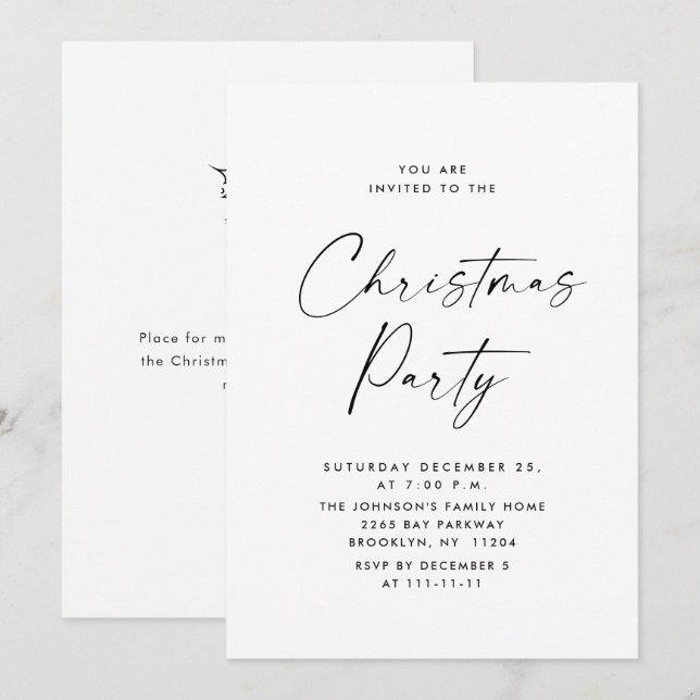 Invitation Soirée de Noël minimaliste élégante (Devant / Derrière)