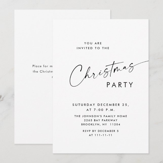 Invitation Soirée de Noël minimaliste élégante (Devant / Derrière)