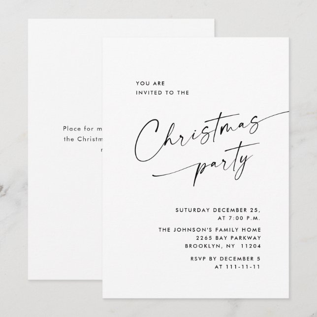 Invitation Soirée de Noël minimaliste élégante (Devant / Derrière)