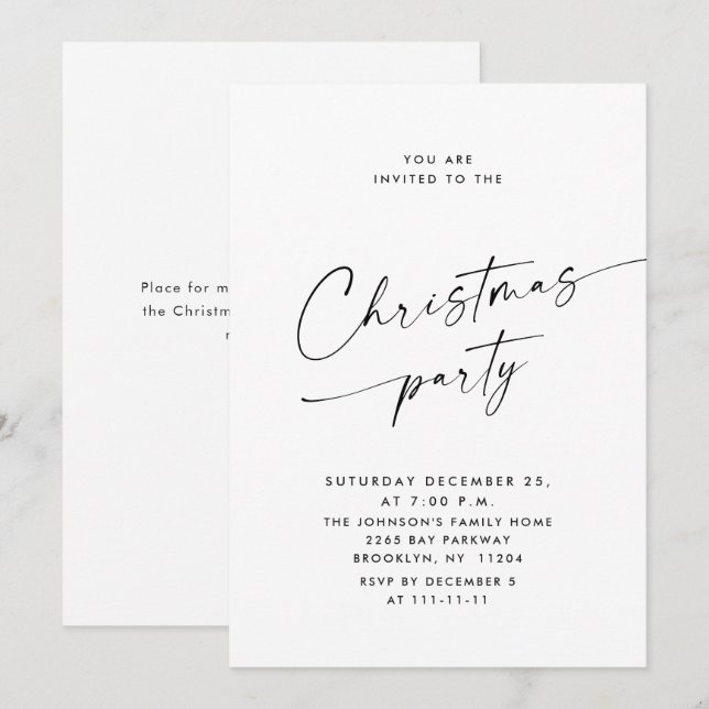 Invitation Soirée de Noël minimaliste élégante (Devant / Derrière)