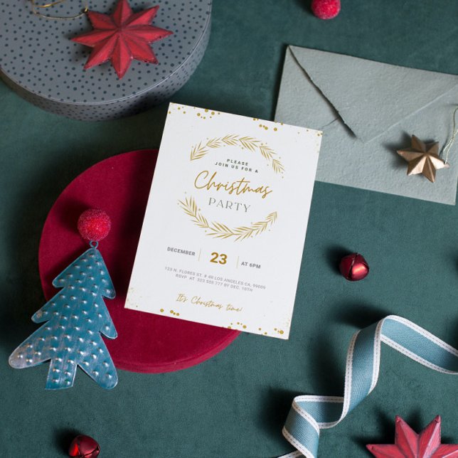 Invitation Soirée de Noël minimaliste Gold et White de luxe (Créateur téléchargé)