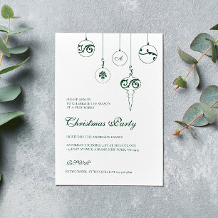 Invitation Soirée de Noël Monogramme Vert Bauble