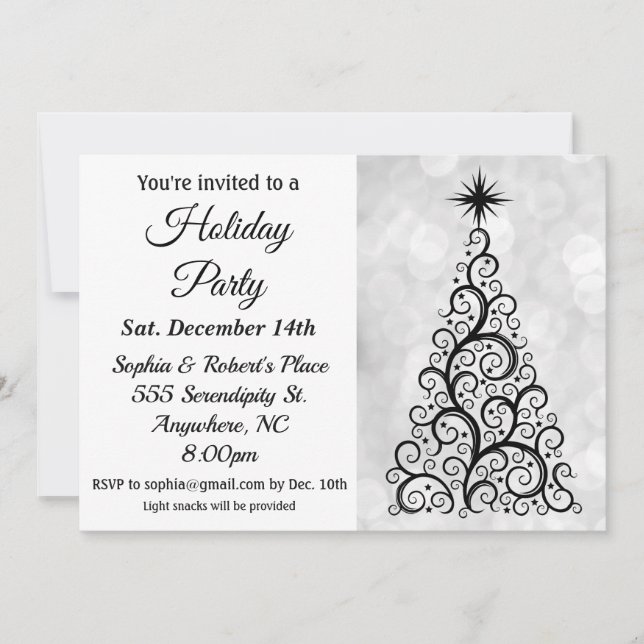 Invitation Soirée de Noël noir blanc moderne (Devant)