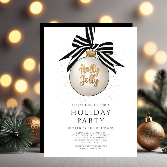 Invitation Soirée de Noël noir et blanc (Elegant Black And White Christmas Holiday Party Invitation
)