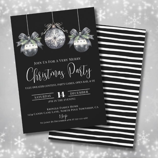 Invitation Soirée de Noël noir simple et élégante (Elegant Simple Black Christmas Party Invitation)