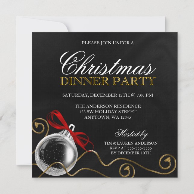Invitation Soirée de Noël Ornement Red Bow (Devant)