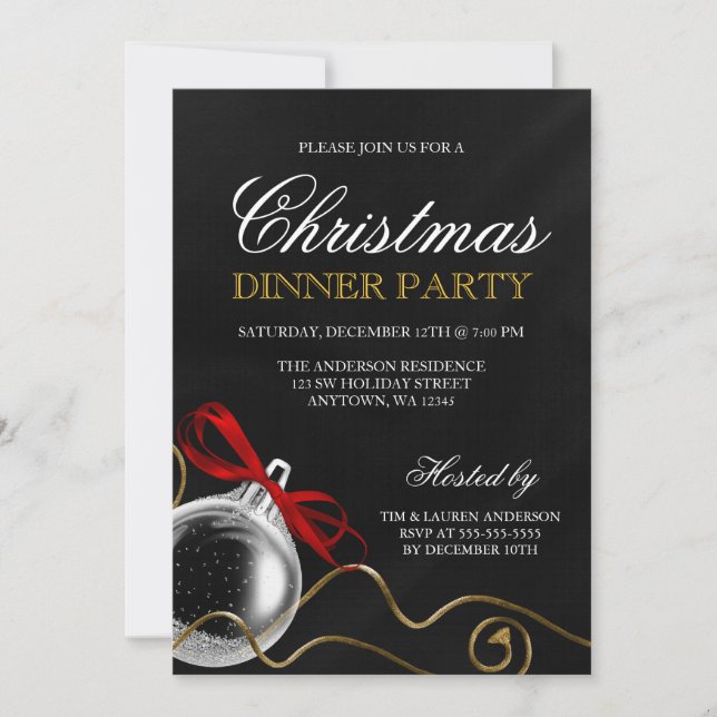 Invitation Soirée de Noël Ornement Red Bow (Devant)