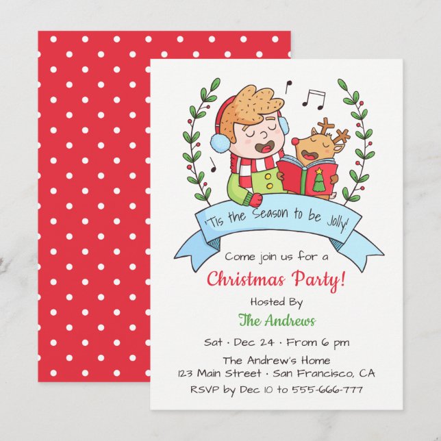 Invitation Soirée de Noël pour garçon et renne (Devant / Derrière)