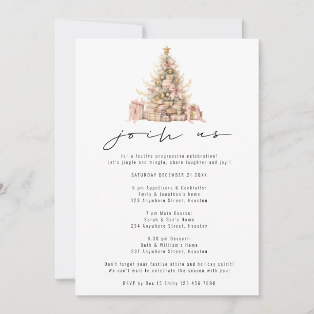 Invitation Soirée de Noël progestative rose Gold Tree (Devant)