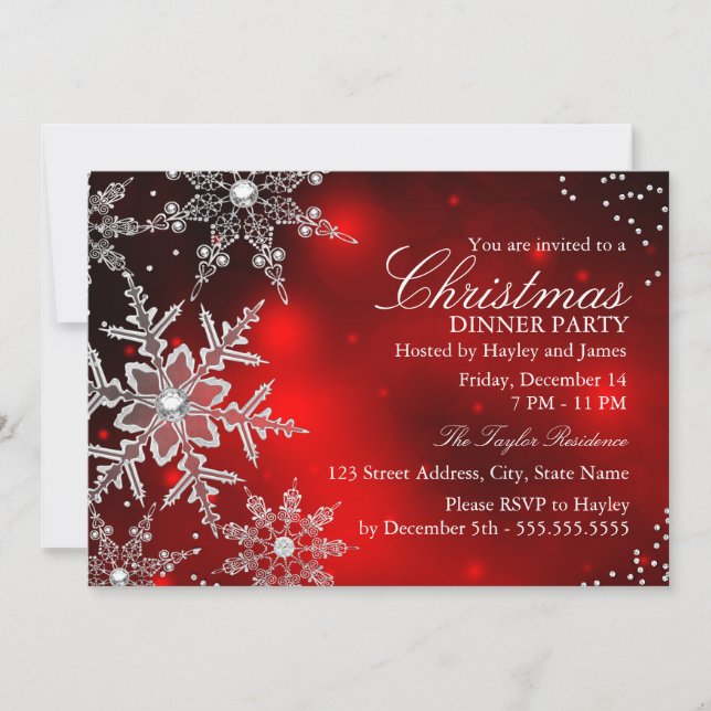 Invitation Soirée de Noël Red Crystal Snowflake (Devant)