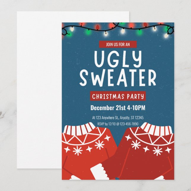 Invitation Soirée de Noël rétro Ugly Sweat (Devant / Derrière)