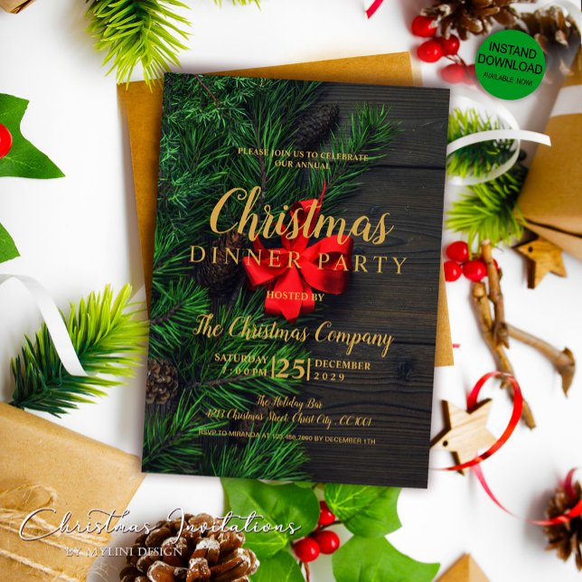 Invitation Soirée de Noël Rouge Russe (Créateur téléchargé)