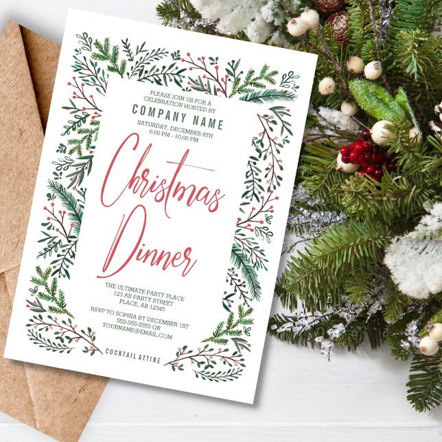 Invitation Soirée de Noël rustique et verte (Stylish Rustic Green Christmas Holiday Party Invitation)