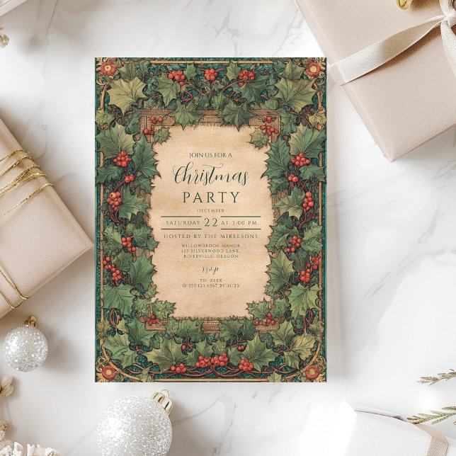 Invitation Soirée de Noël Rustique Holly (Créateur téléchargé)
