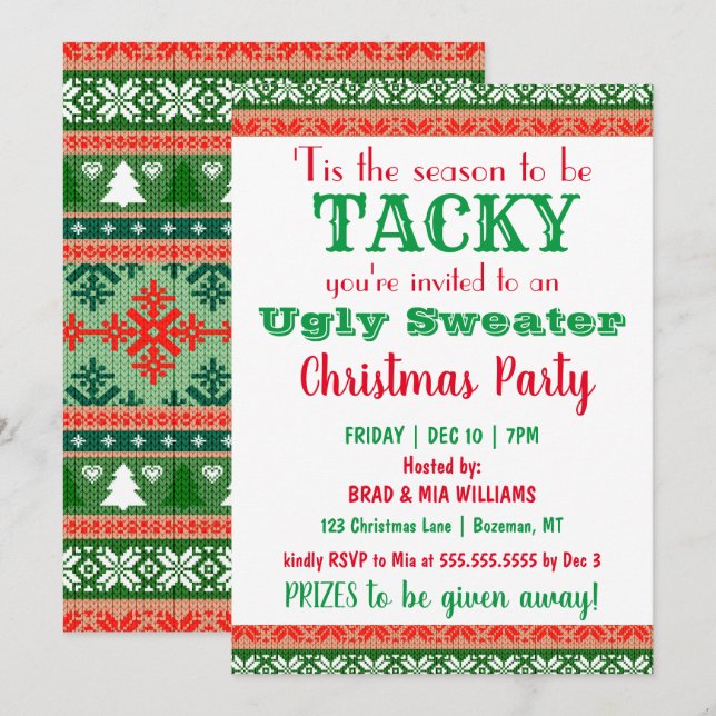 Invitation Soirée de Noël Tacky Ugly Sweater (Devant / Derrière)