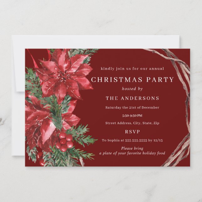 Invitation Soirée de Noël traditionnelle rouge (Devant)